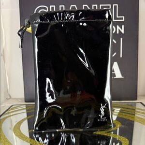 Yves Saint Laurent Black Patent Toiletry Pouch with YSL Logo